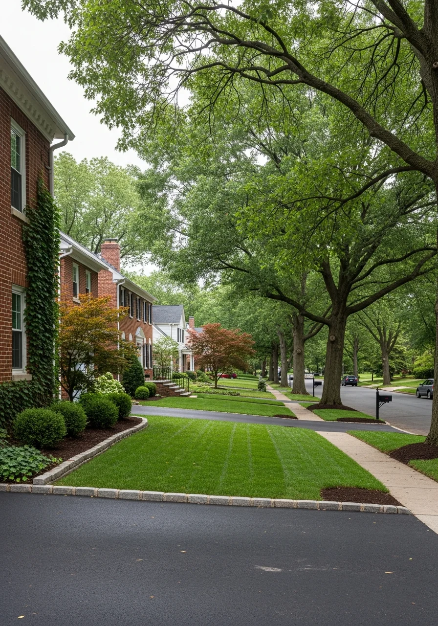 A residential Rockville neighborhood with varied home styles and mature landscaping.